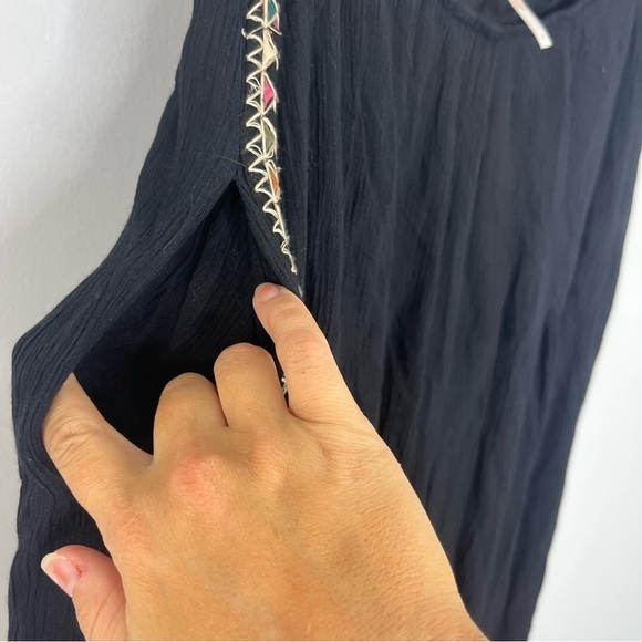 Free People Size 2 Santoshi Black Wide Leg Embroidered Boho Gauzy Pants B5 - Picture 4 of 12